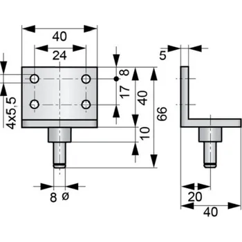 Úhloměr DICTATOR Technik Úhelník zahnutý TB 40x40x40 mm, kolík 8 mm, pozink