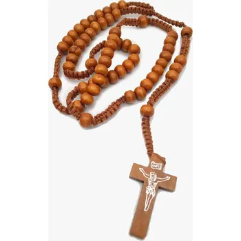 Náhrdelník Dřevěný růženec pletený světle hnědý