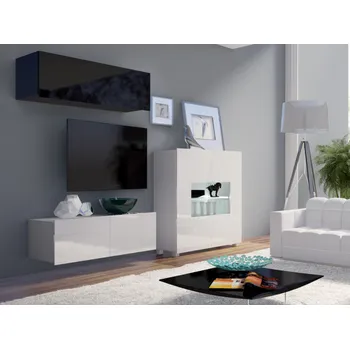 Obývací stěna ArtGiB Obývací stěna CALABRINI IX | bílá-bílý lesk/černá-černý lesk