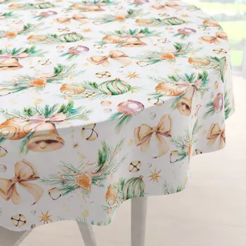 ubrus Vánoční dekorační kulatý ubrus PML-039 Baňky a zvonečky Ø 100 cm