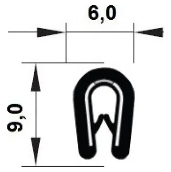 Stavební profil TS PIRELI-U PVC 78°Sh GA1.010 - profil s kovovou výztuží 6x9 mm -25°/+70°C, plech 1-2,0 mm, černý