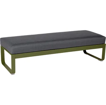 Zahradní lavice Tmavě šedá čalouněná lavice Fermob Bellevie 148 cm se zelenou podnoží - odstín pesto