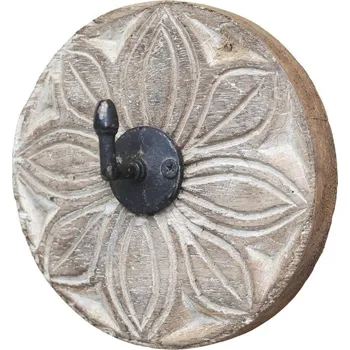 Věšák Hnědo-béžový háček z recyklovaného dřeva Grimaud - Ø 14*5,5 cm