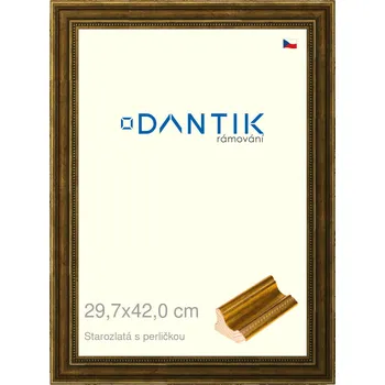 Rám na obraz DANTIK rámeček 29,7x42 | Starozlatá s perličkou (Plexi Čiré) (Vyrobeno s láskou u nás v DANTIKU)