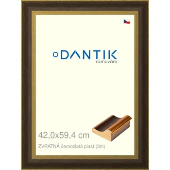 Rám na obraz DANTIK rámeček 42x59,4 | ZVRATNÁ černozlatá plast (Plexi Čiré) (Vyrobeno s láskou u nás v DANTIKU)