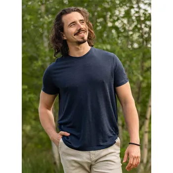 Pánské tričko Pánské lněné tričko - modré Tmavě modrá L