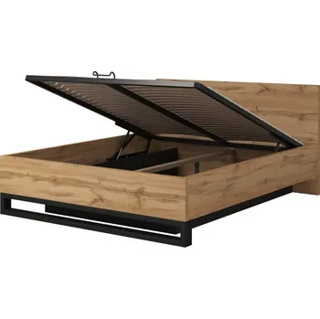 Postel SIGUNI postel 160x200 cm s roštem a úložným prostorem, dub wotan + vyzvednutí ZDARMA