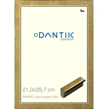 Rám na obraz DANTIK rámeček 21x29,7 | GRAFIC zlatá vysoká (Sklo Čiré) (Vyrobeno s láskou u nás v DANTIKU)