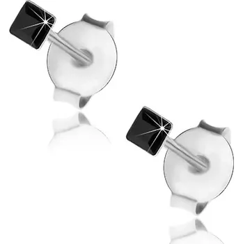 Náušnice Puzetové náušnice ze stříbra 925, černý krystalek Swarovski - čtvereček, 2 mm