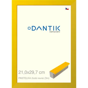 Rám na obraz DANTIK rámeček 21x29,7 | PASTELKA žlutá rovná (Sklo Čiré) (Vyrobeno s láskou u nás v DANTIKU)