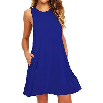 Dámské šaty Áčkové jednobarevné šaty bez rukávů Barva: Modrá, Velikost: M