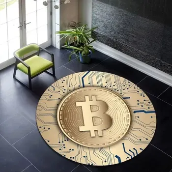 Koberec Kulatý koberec do obývacího pokoje a ložnice | Bitcoin, kryptoměny - 5,Rozměr 140 cm x 140 cm