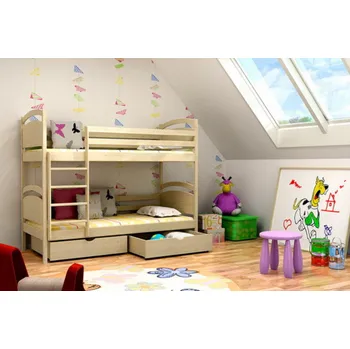 Postel Max-i Patrová postel JAKUB PINE vč. roštů Zvolte rozměr:: 90 x 190 cm, Zvolte barvu:: barva šedá + ŠUPLÍKY