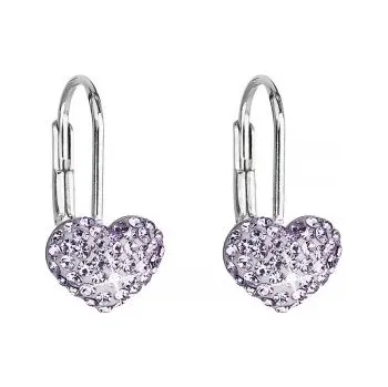 Oblečení a móda Dívčí stříbrné náušnice SWAROVSKI® elements - srdíčka fialová