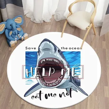 Koberec Kulatý dětský protiskluzový koberec 3D design do obýváku | žralok - 5,100 cm x 100 cm