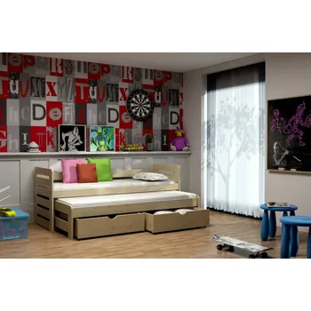 Postel Max-i Dětská postel s přistýlkou LAURA PINE vč. roštů Zvolte rozměr:: 80 x 180 cm, Zvolte barvu:: barva černá + ŠUPLÍKY