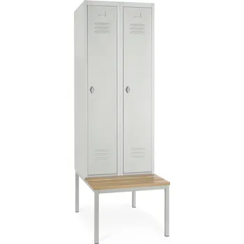 Šatní skříň Kovová šatní skříňka s lavičkou, 60 x 85 x 185 cm, otočný zámek, šedá - RAL 7035