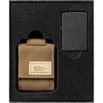 Zapalovač Zippo Black Crackle + taktické puzdro - okrová
