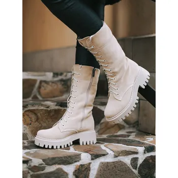 Dámské kozačky Dámské nadčasové kozačky z pravé kůže B-02 cream, VELIKOST 36