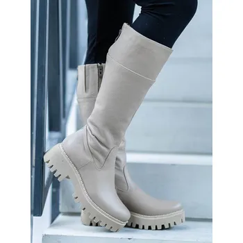 Dámské kozačky Dámské kozačky z pravé kůže GRASSO cappucino , VELIKOST 38