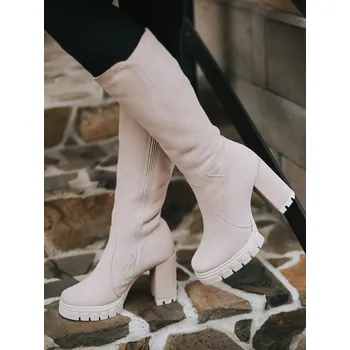 Dámské kozačky Dámské zimní kozačky z broušené kůže LOTTA cream, VELIKOST 37