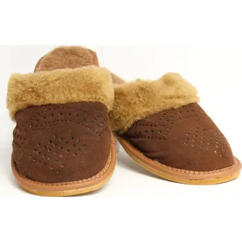 Dámské pantofle Dámské kožené papuče Model 15 tmavě hnědé vyteplené, VELIKOST 36