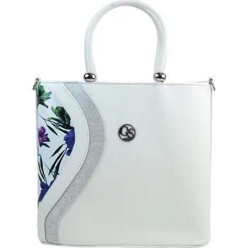 Kabelka Bílá matná dámská kabelka s decentním květinovým vzorem lučních květů