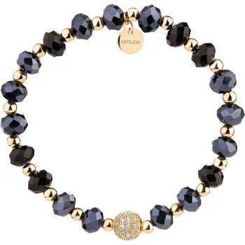 Náramek Pozlacený náramek z mosazi s acháty, zirkony a skleněnými detaily - AR536-7333