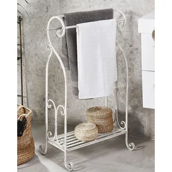 Držák na ručník Stojan na ručníky do koupelny bílý volně stojící starožitný vzhled retro vintage styl Beliani