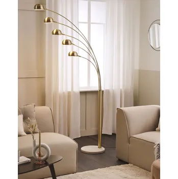 Stojací lampa Stojací lampa zlatá kovová 210 cm mramorová základna s nastavitelnými odstíny dlouhý kabel s průmyslovým vzhledem se spínací obloukovou lampou Beliani