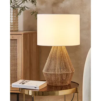 Osvětlení Stolní lampa přírodní papírový výplet látkové stínidlo boho design osvětlení do interiéru Beliani
