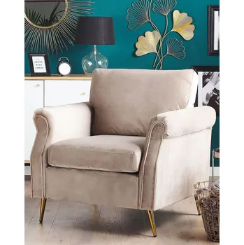Křeslo Křeslo taupe sametové čalounění zlaté kovové nohy odnímatelné sedák a zádové polštáře ve stylu retro glam Beliani