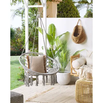 Křeslo Závěsné křeslo šedé bavlněné makramé houpací židle se střapci boho styl Beliani