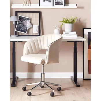 Otočná kancelářská stolička světle béžová sametová čalouněná nastavitelná výška prošívané opěradlo Beliani