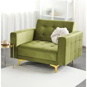 Křeslo Křeslo zelené sametové čalounění se sklopným opěradlem zlaté nohy boční područky moderní styl obývací pokoj Beliani