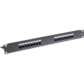 Patch panel Masterlan patch panel 19", 16xRJ45, Cat6, 1U, UTP, s vyvazovací lištou, černý