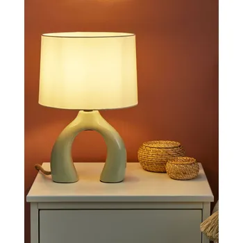 Lampička Stolní lampa zelená keramická polyester bavlna stínidlo ve tvaru bubnu půlkruhová základna minimalistický design Beliani