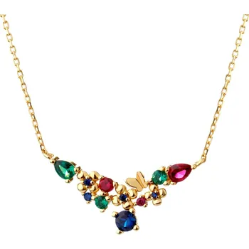 Náhrdelník Pozlacený stříbrný náhrdelník se zirkony - květy, motýl - AP532-2987