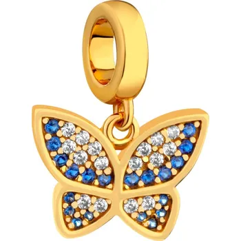 Přívěsek Pozlacený stříbrný přívěsek na náramek Beads se zirkony - motýl - AP536-7889