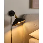 Nástěnná lampa černá a mosazná stínítko z mangového dřeva ložnice obývací pokoj rustikální moderní design závěsné světlo Beliani