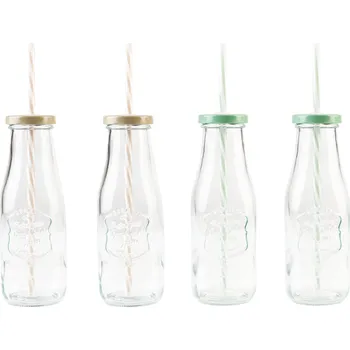 Sklenice ERNESTO® Sada sklenic s brčkem, 4dílná (sklenice na mléko)