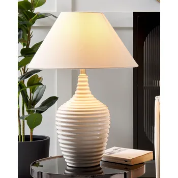 Svítidlo Stolní lampa krémová béžová keramický podstavec látkové stínidlo svítidlo na noční stolek Beliani