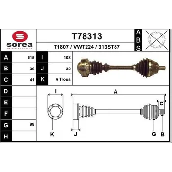 Poloosa kola Hnací hřídel SOREA S.A.S T78313
