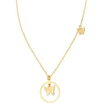 Náhrdelník Pozlacený stříbrný náhrdelník - motýli, kroužek - AP532-3384