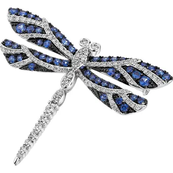 Brož Brož z bílého zlata s brilianty a cejlonskými safíry - vážka - ryzost 750 - 220.295