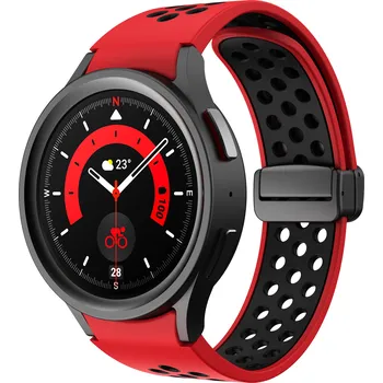 Příslušenství k chytrým hodinkám Perforovaný magnetický řemínek pro Samsung Watch 4/5/6 Barva: Červeno-černý s černou přezkou