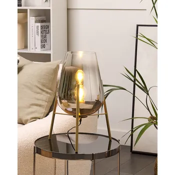 Svítidlo Stolní lampa zlatá ocel a sklo stínidlo kulaté noční lampa stolní světlo moderní glamour design Beliani