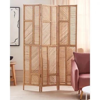 Paraván přírodní ratanový rám skládací se 3 ozdobnými panely dekorativní oddělovací zástěna Beliani