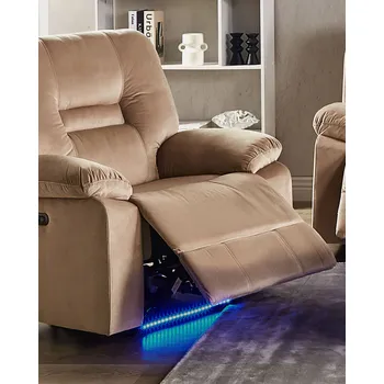 Křeslo Polohovací křeslo béžové sametové čalounění elektricky nastavitelná opěrka a podnožka s LED světly moderní styl obývací pokoj Beliani