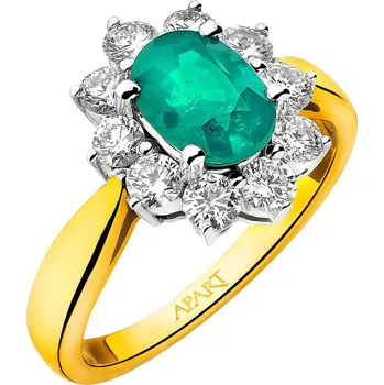 Prsten Prsten ze žlutého a bílého zlata s brilianty a smaragdem - ryzost 585 - 832